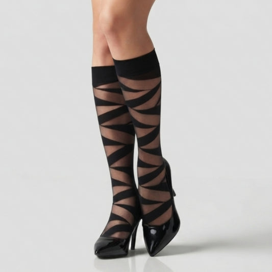 Fashion Stripy Style, Ultra Sheer 20 Den Patterned KneeHigh