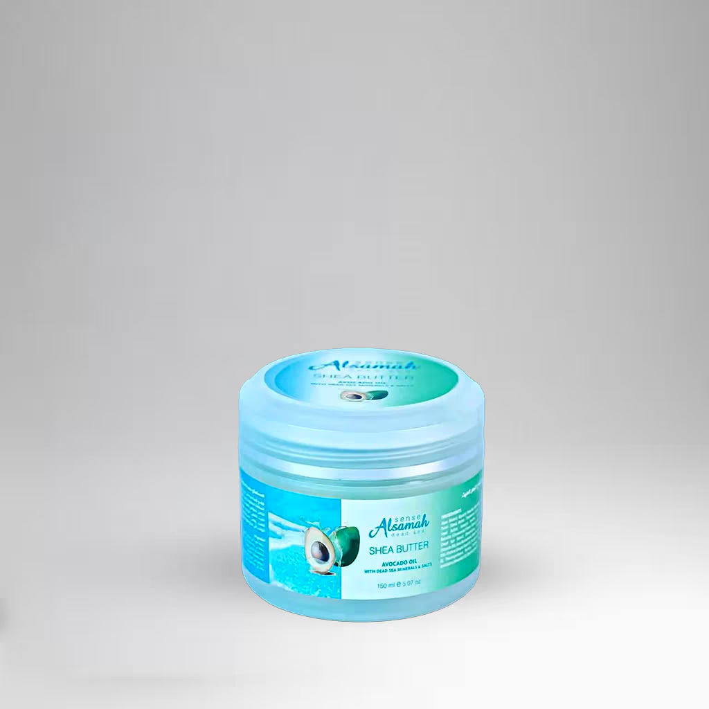 Jar of Al'ameed Shea Butter on a gray background