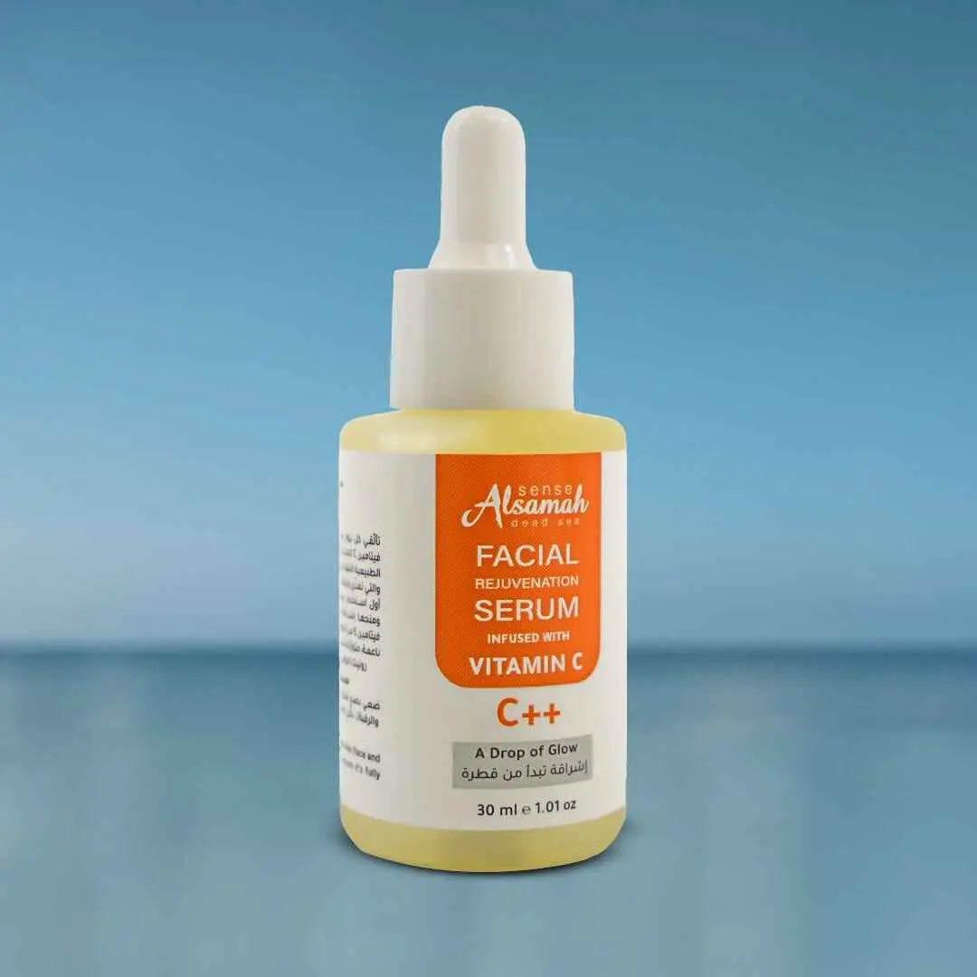 Alsanah Vitamin C Brightening and Firming Facial Serum in a glass bottle with a dropper