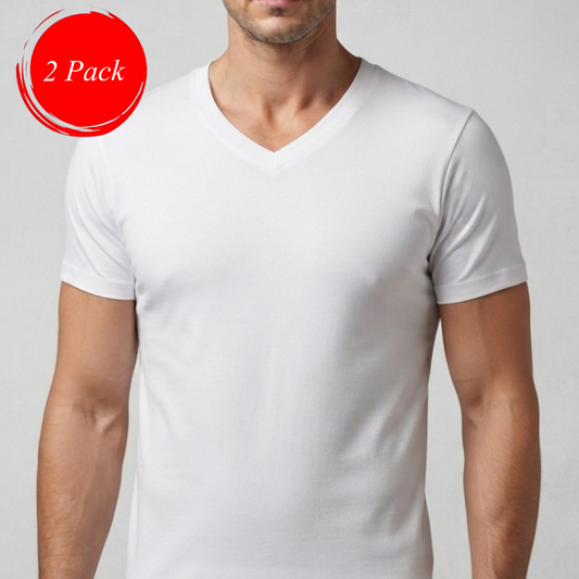 2-Pack , 100% Cotton V Neck Short Sleeve